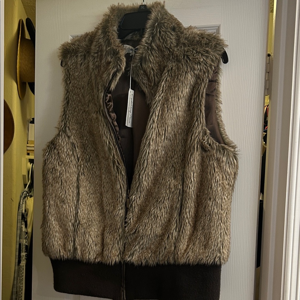 Faux Fur Vest with Brown Accents